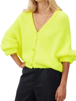 Women's Oversized Chunky Cardigan Deep V Neck Fuzzy Long Sleeve Button Down Closure Sweater Cardigan