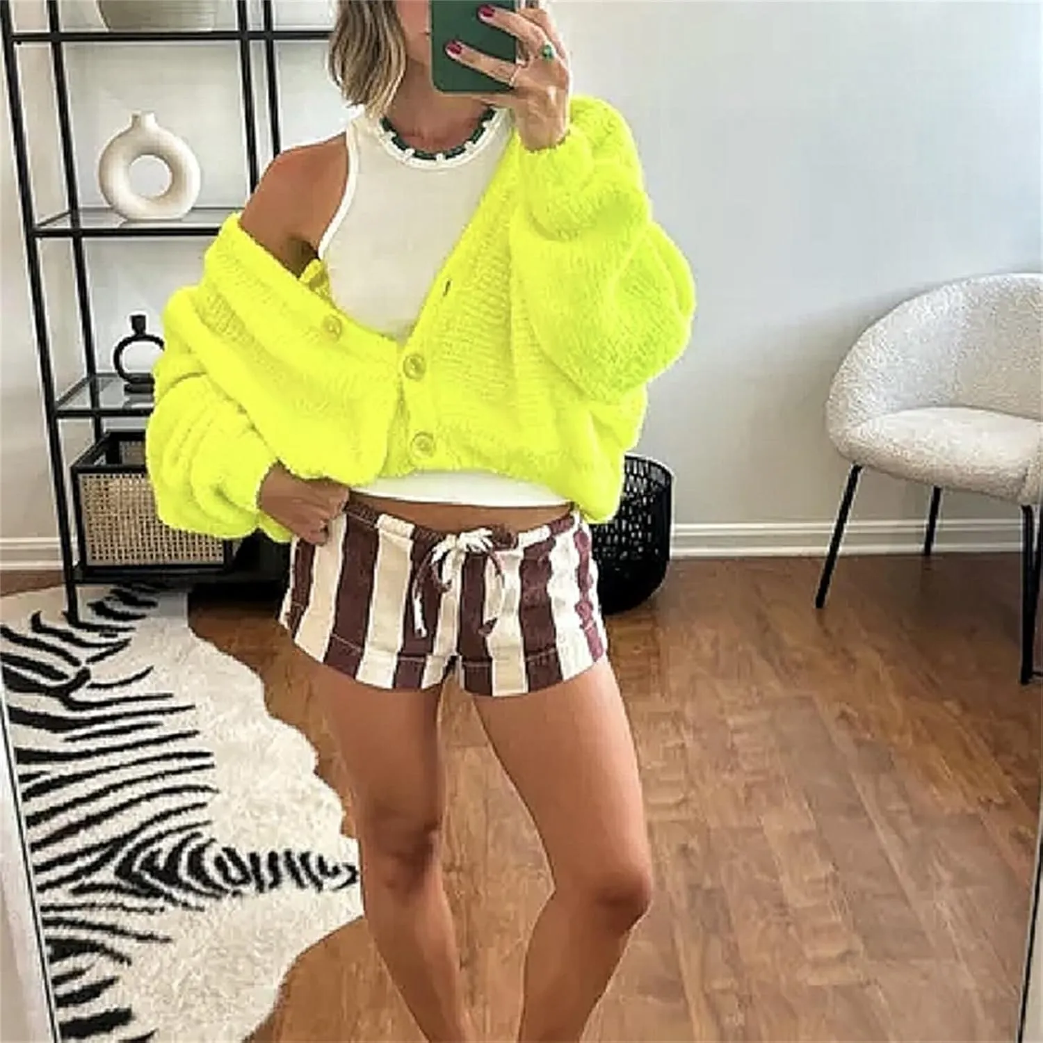 Women's Oversized Chunky Cardigan Deep V Neck Fuzzy Long Sleeve Button Down Closure Sweater Cardigan