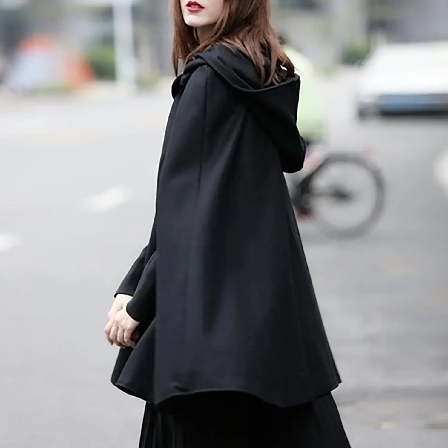 XUNRYAN Women's Winter Fall Wool-Blend Hooded Cape Coats Poncho Cropped Cloak with Hood Halloween Christmas Costumes